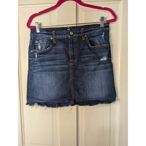 7 For All Mankind Women's Distressed Denim Skirt Dark Raw Hem Size 29 Mini(809)
